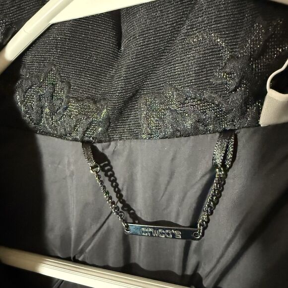 NWT CHICO'S JACQUARD PUFFER VEST WOMENS 1 MEDIUM BLACK/BLACK FULL ZIP FLORAL - Picture 6 of 8